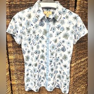 Sport Haley Blue‎ Floral Quarter Button Down Shirt, Womens Medium